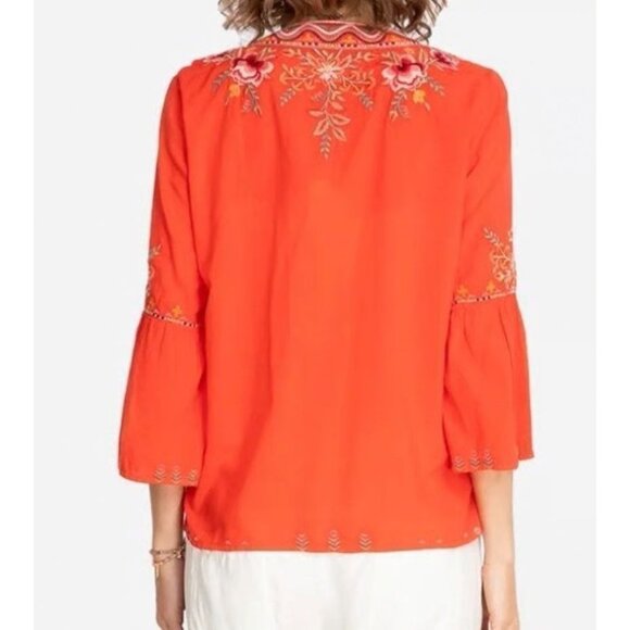 Johnny Was Alise Flare Sleeve Coral Blouse Medium Embroidered Boho Peasant Boho - Picture 2 of 12
